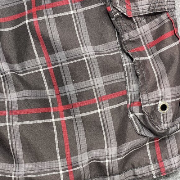 OP Mens Plaid Cargo Shorts L/G 36-38" Elastic Waist Drawstring Swim Trunks - Picture 13 of 14